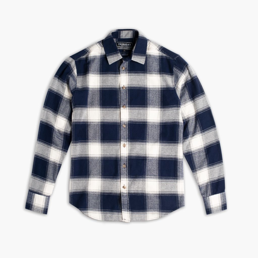 Men's Forever Flannel Shirt in Navy & Cream Plaid - Thursday