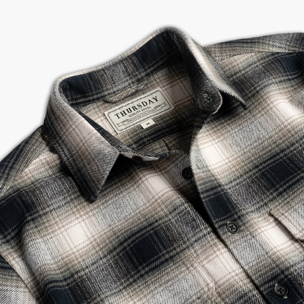 Men's Summit Flannel Shirt in 'Timberwolf' Black Plaid - Thursday