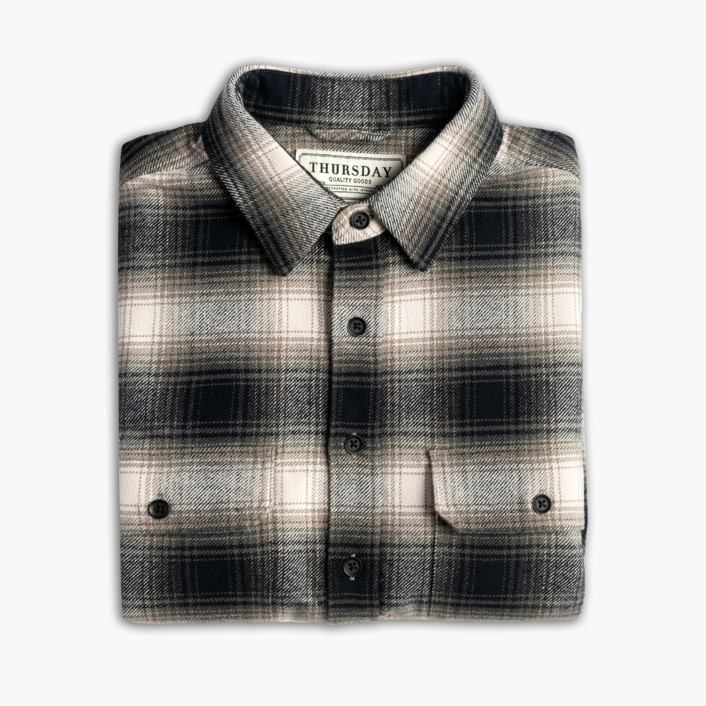 Men's Summit Flannel Shirt in 'Timberwolf' Black Plaid - Thursday