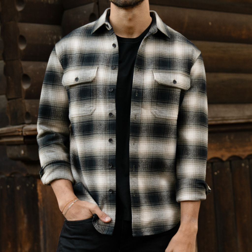 Men's Summit Flannel Shirt in 'Timberwolf' Black Plaid - Thursday
