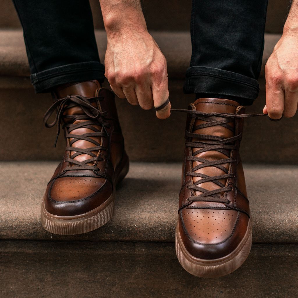 Men's Showtime High Top Sneaker In Brown 'Brandy' Leather Thursday