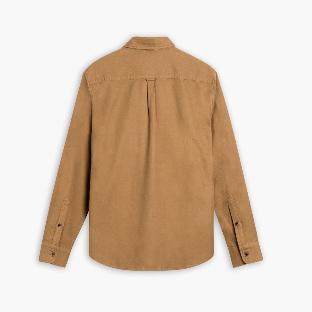 Men's Solid Brushed Cotton Shirt in Tan 'Coyote' - Thursday