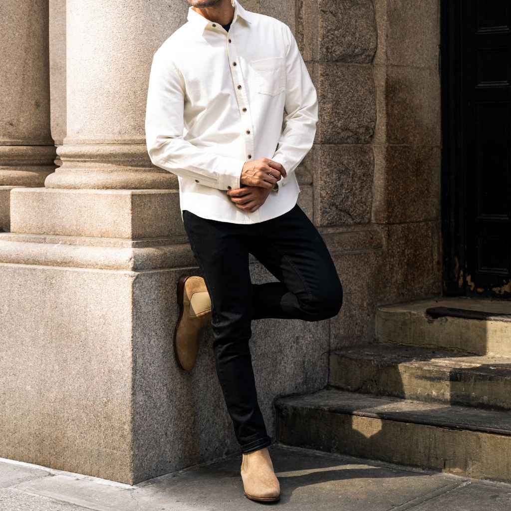 Men's Solid Brushed Cotton Shirt in Off-White