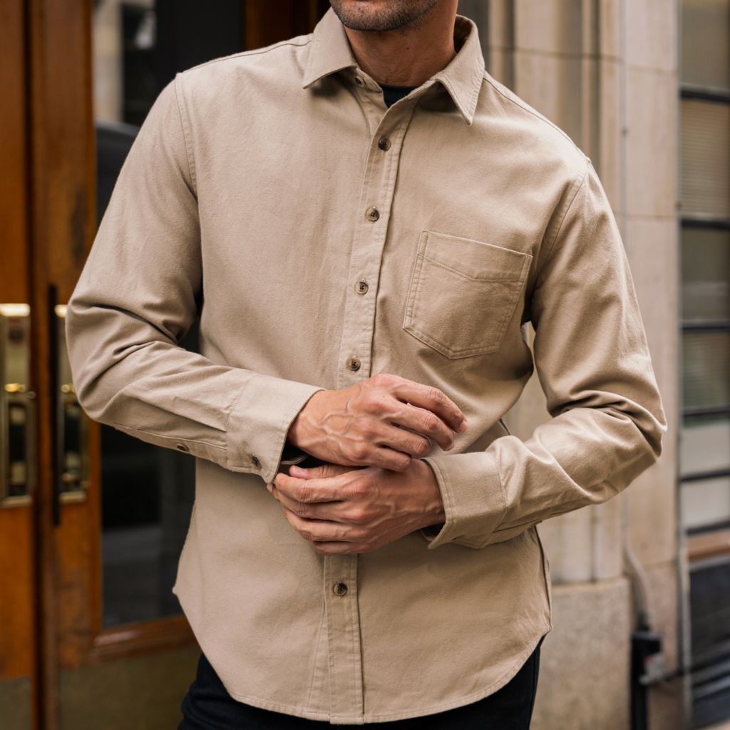 taupe color mens dress shirt Hawes & Curtis Slim Fit Taupe Shirt | Cotton | Plain