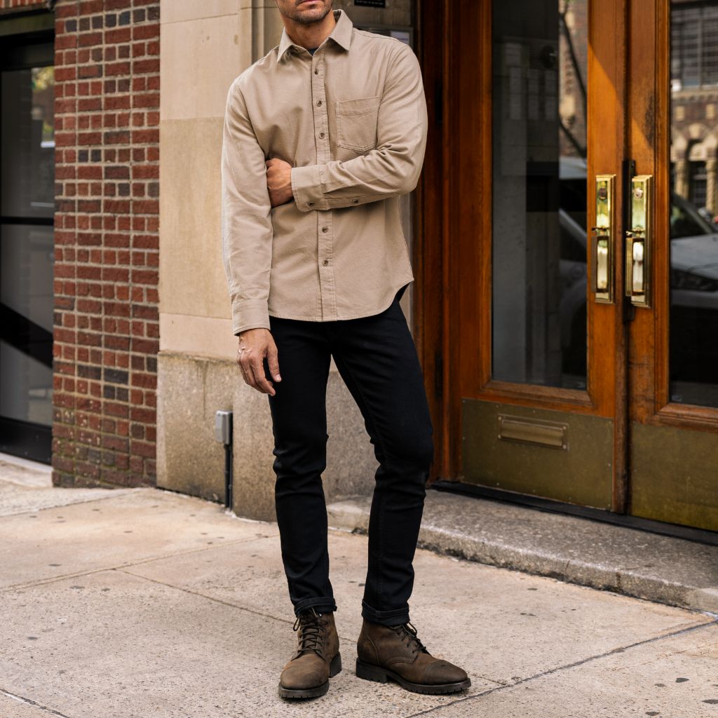 Men's Solid Brushed Cotton Shirt in Taupe