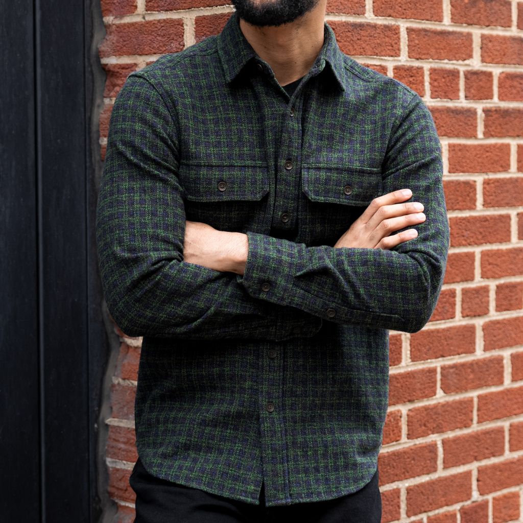 Men's Summit Flannel Shirt in Green 'Pine' - Thursday