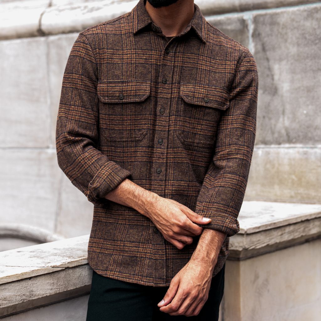 mens brown plaid dress shirt Brown Plaid Slim Fit Casual Shirt