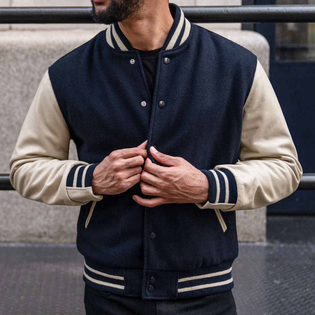 Men's Wool Varsity Jacket In Navy - Thursday