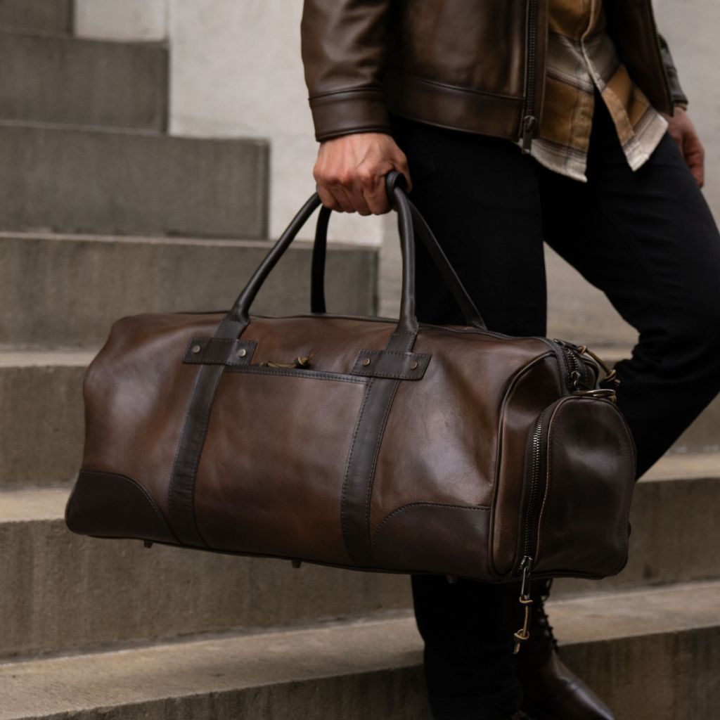 Men's Weekender Duffel Bag in Brown 'Anejo' Leather Thursday