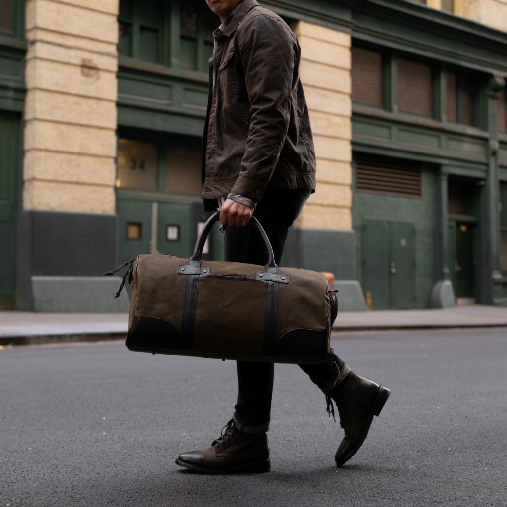 men's canvas travel bag Men's Weekender Duffel Bag in Brown 'Timber' Canvas