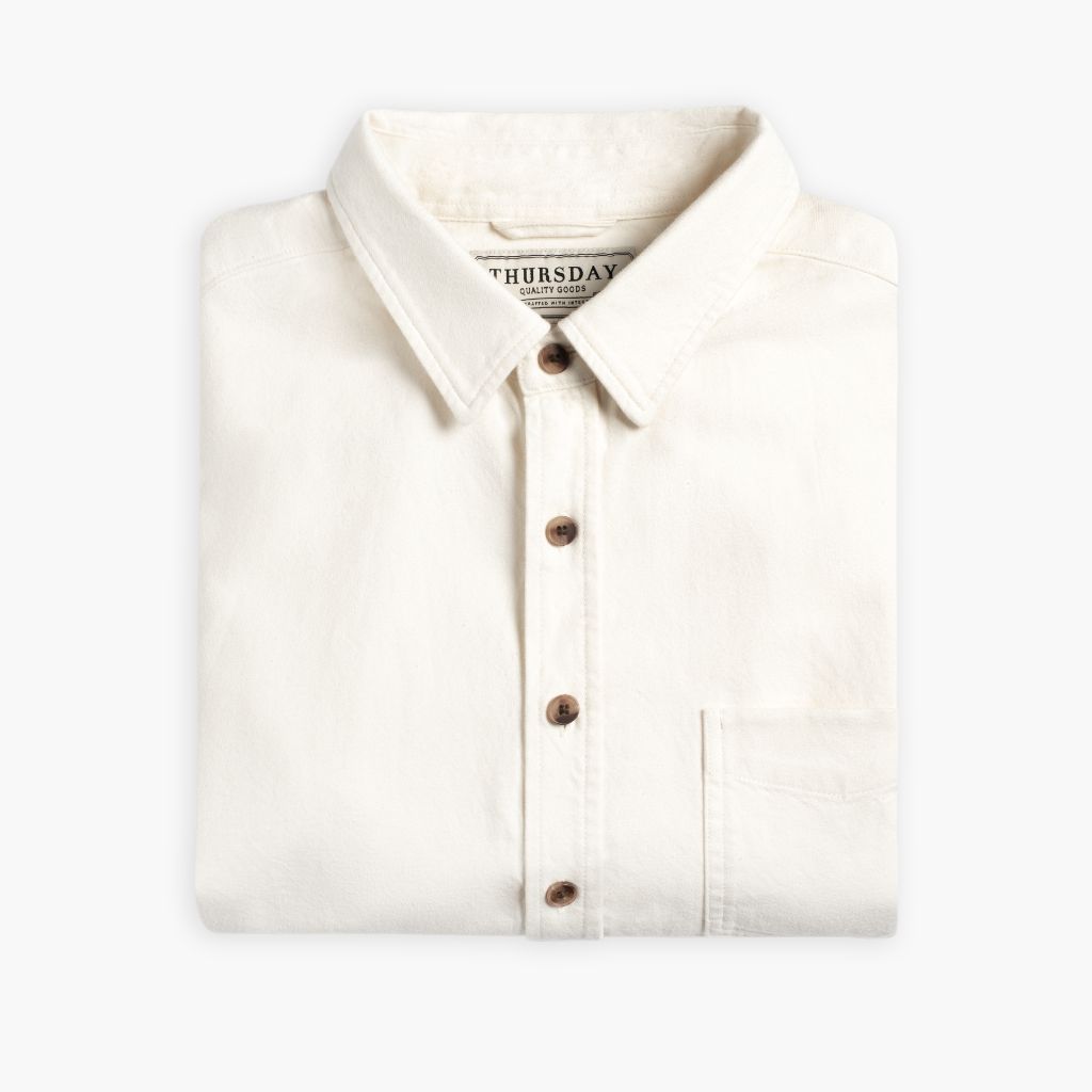 Men's Solid Brushed Cotton Shirt in Off-White Men's Solid Brushed Cotton Shirt in Off-White