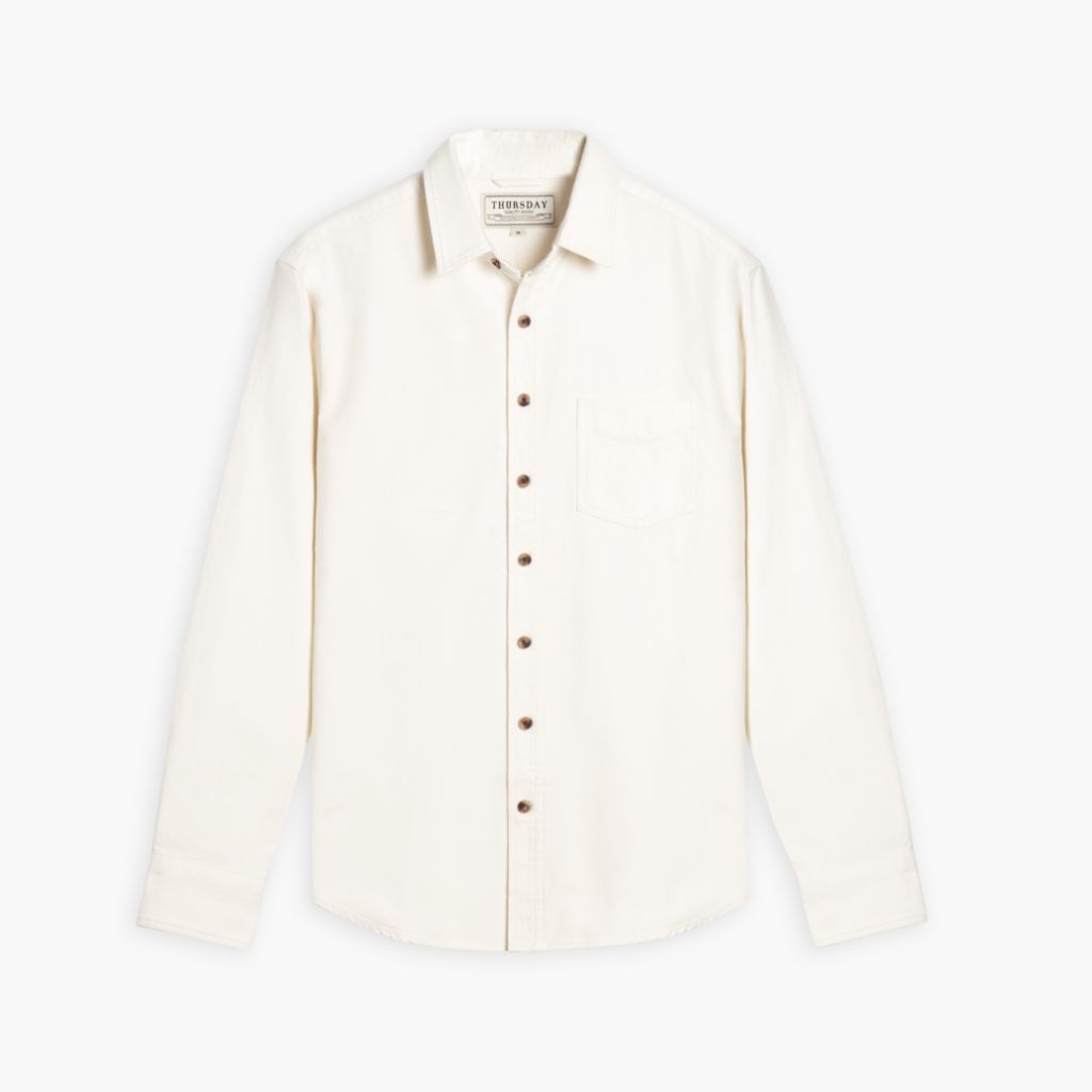 Men's Solid Brushed Cotton Shirt in Off-White - Thursday