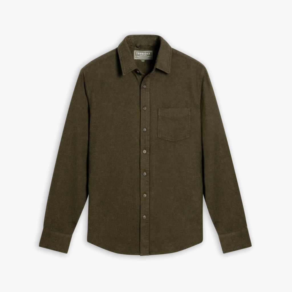 Men's Solid Brushed Cotton Shirt in Off-White - Thursday