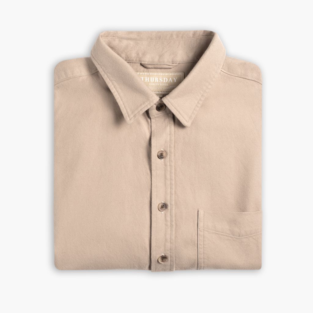 Men's Solid Brushed Cotton Shirt in Taupe - Thursday