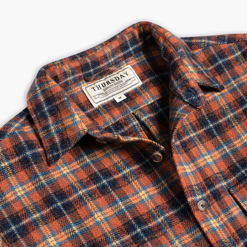 Men's Summit Flannel Shirt in Orange & Blue 'Daybreak' Plaid - Thursday Men's Summit Flannel Shirt in Orange & Blue 'Daybreak' Plaid - Thursday