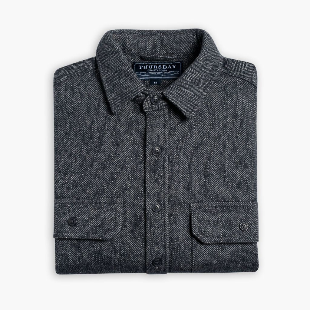 Men's Summit Flannel Shirt in Blue Herringbone - Thursday