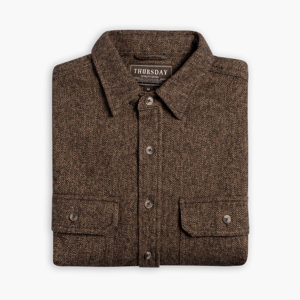 Men's Summit Flannel Shirt in Brown Herringbone - Thursday