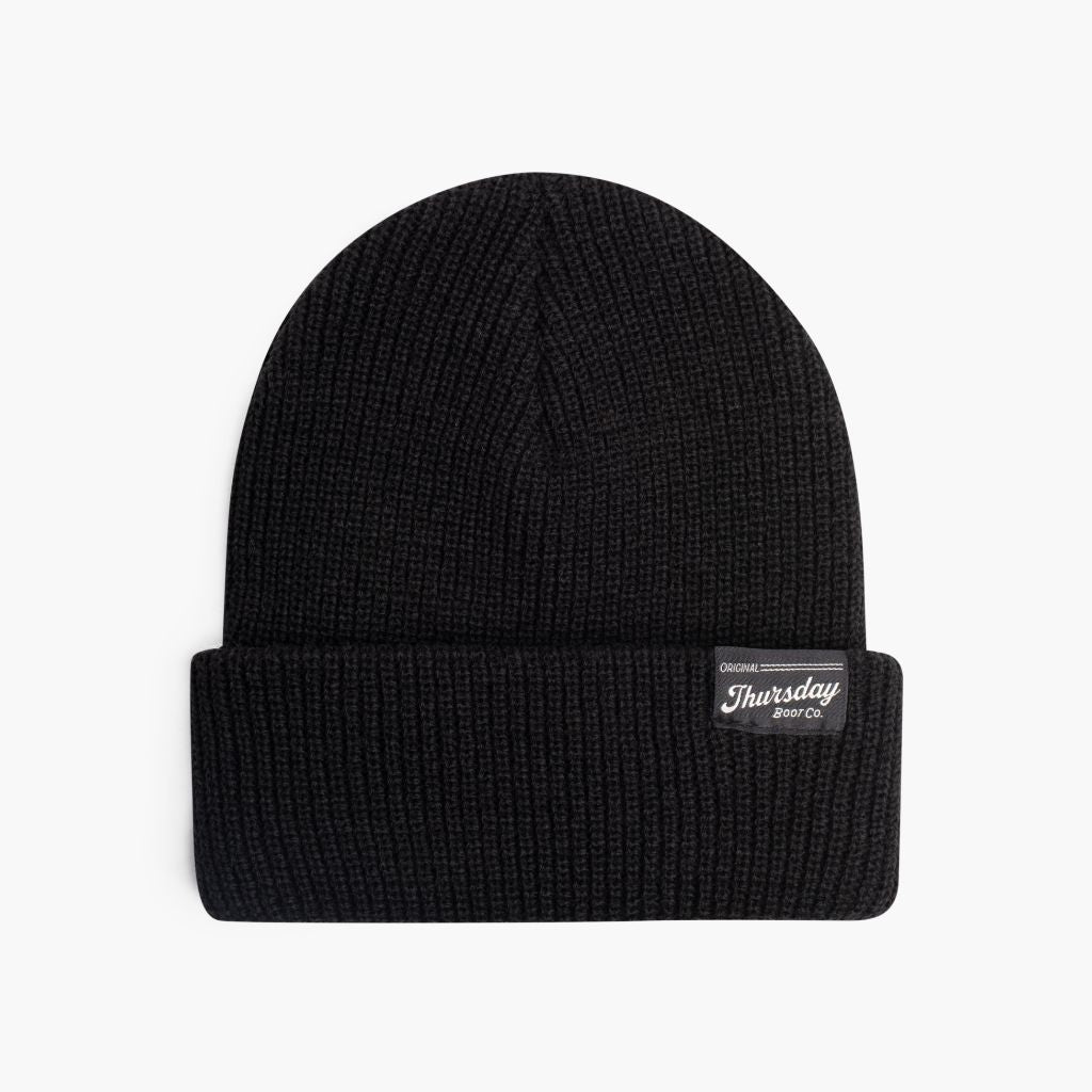 Men's Ribbed Logo Beanie in Black - Thursday Boot Company