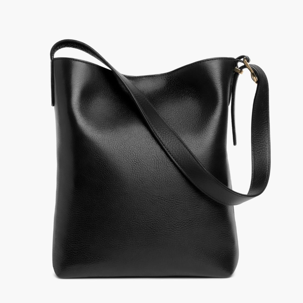 Women s Leather Bucket Bag in Black Silver Thursday