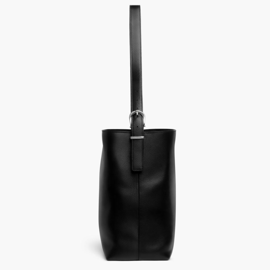 Women's Leather Bucket Bag in Black & Silver - Thursday