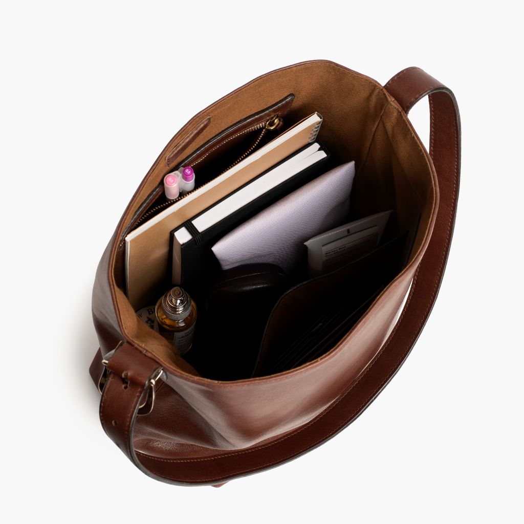 Women's Leather Bucket Bag in Brown 'Toscanello'