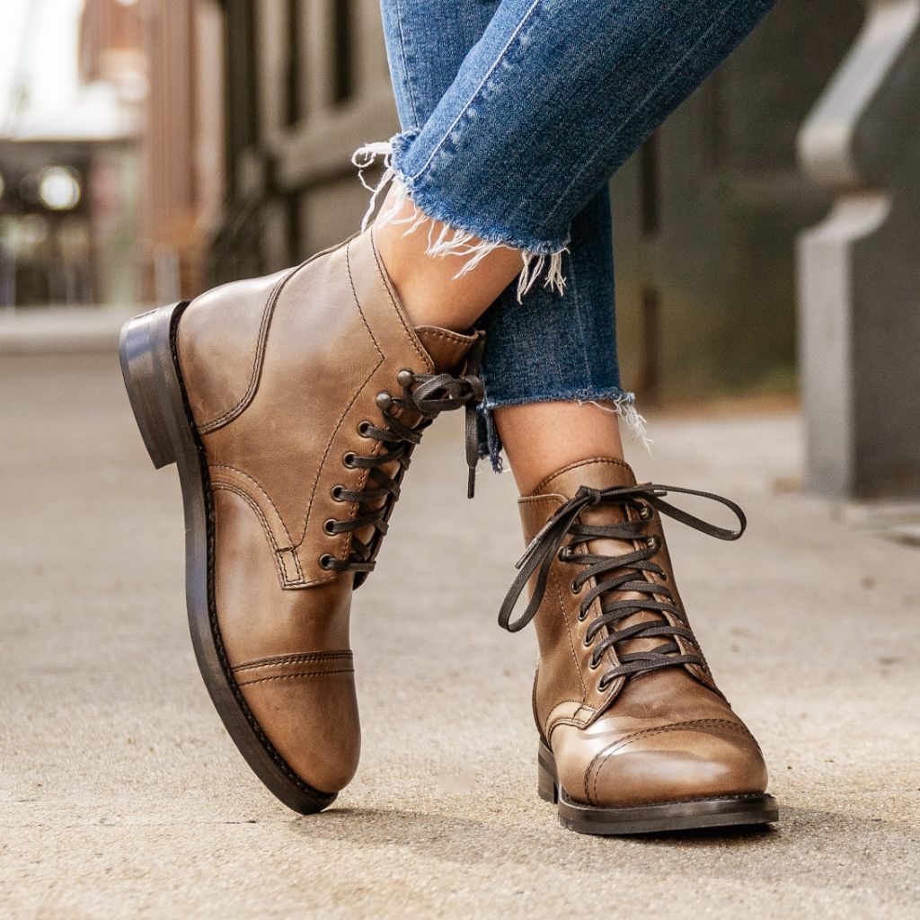 Women's Captain Lace-Up Boot In Natural Tan Leather - Thursday Boots