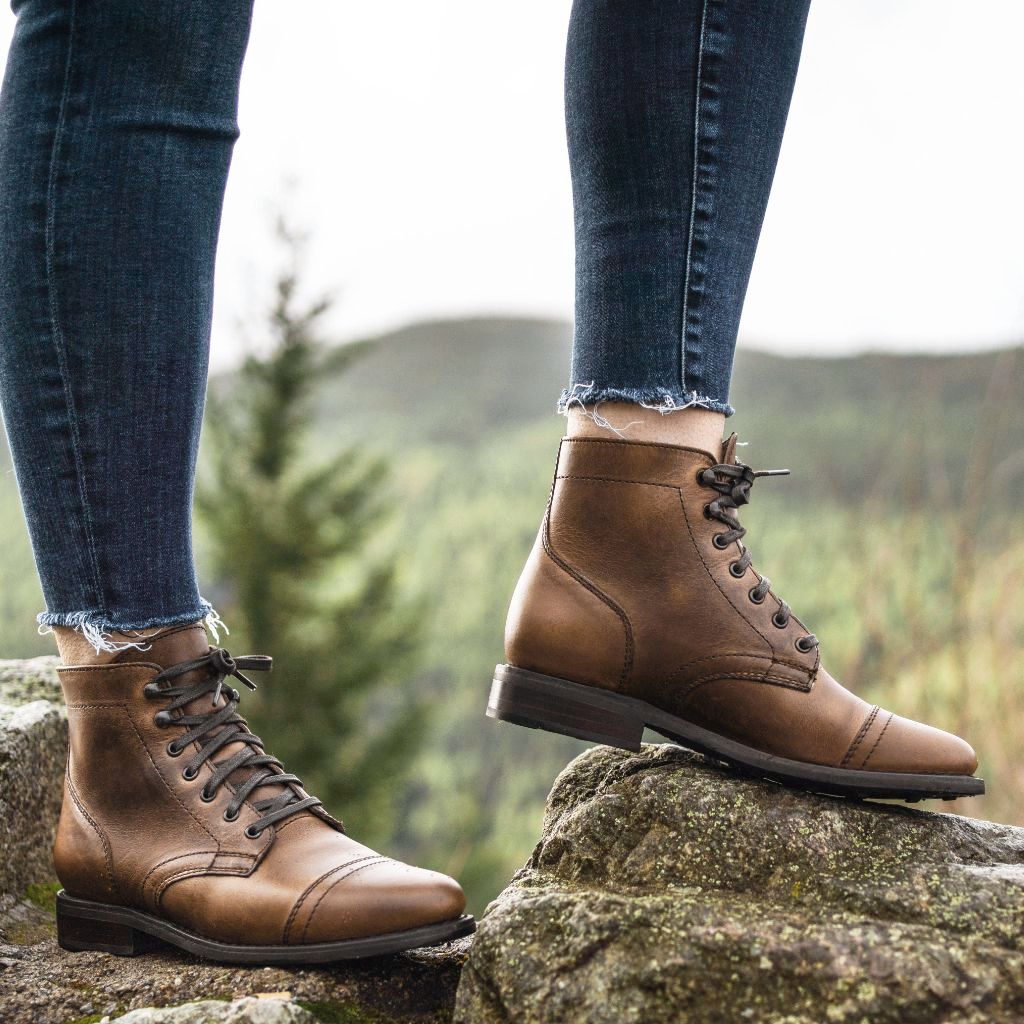Women's Captain Lace-Up Boot In Natural Tan Leather - Thursday Boots
