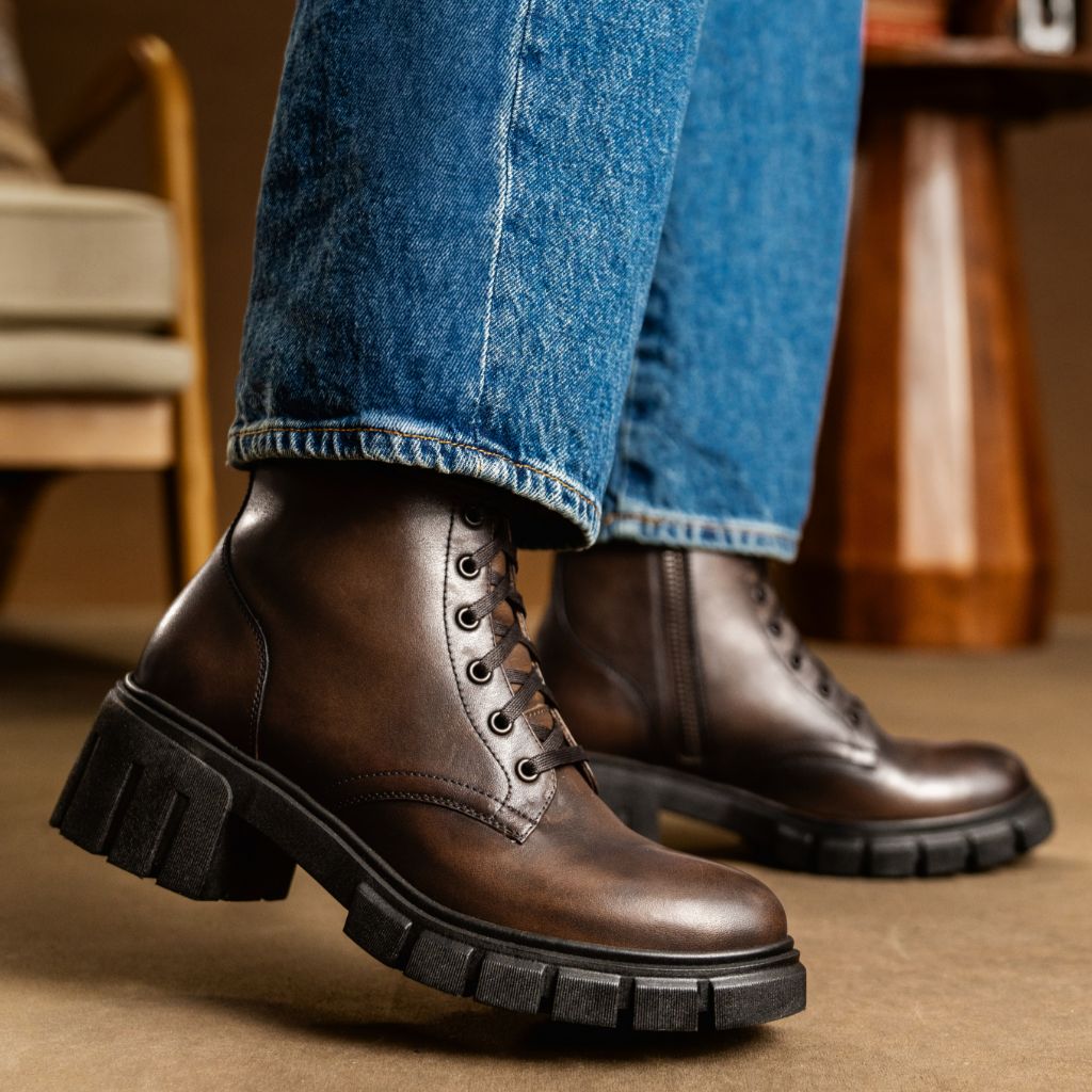 Women's Coda Zip-Up High Heel Boot In Dark Brown Leather - Thursday
