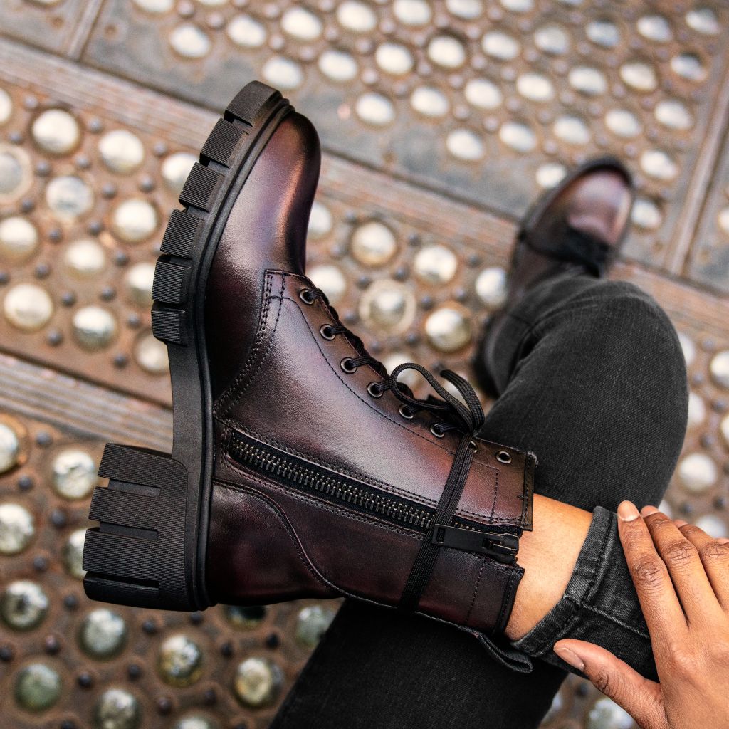 Women's Coda High Heel Zip-Up Boot In Black Cherry Leather