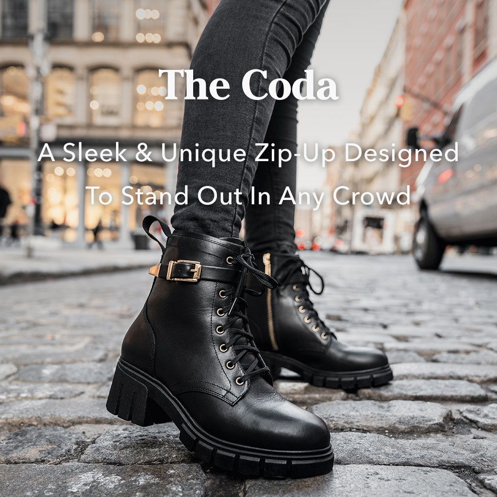 Women's Coda High Heel Zip-Up Boot In Black & Gold - Thursday