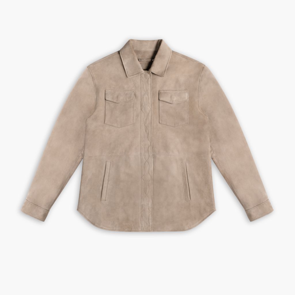 Women's Dakota Shirt Jacket in Taupe Suede - Thursday