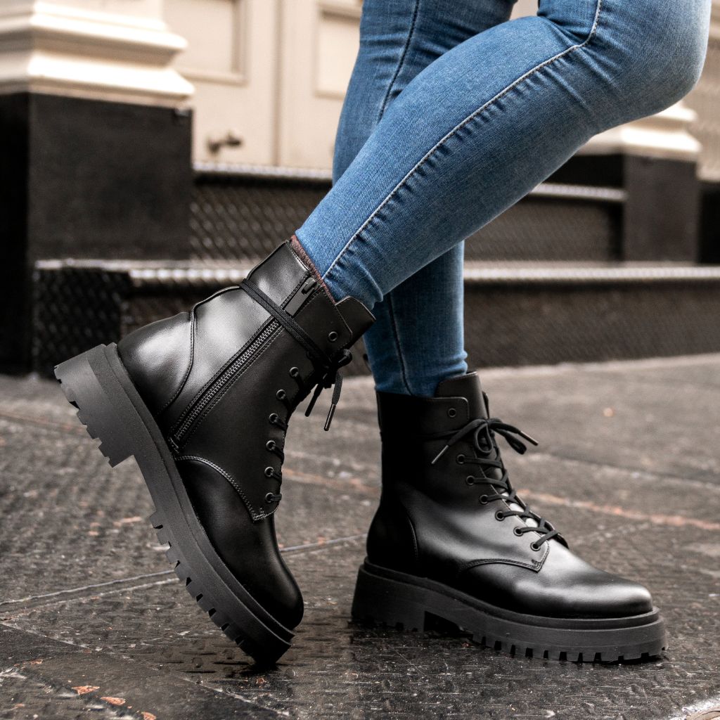 Women's Dolce Zip-Up Boot In Black Vegan Leather Thursday