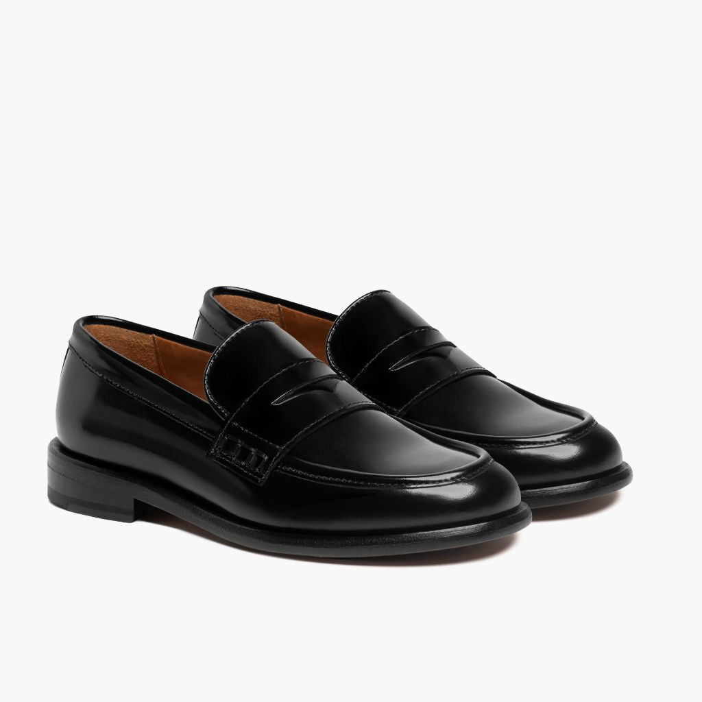 Women's Penny Lug Sole Loafer In Black Leather Thursday
