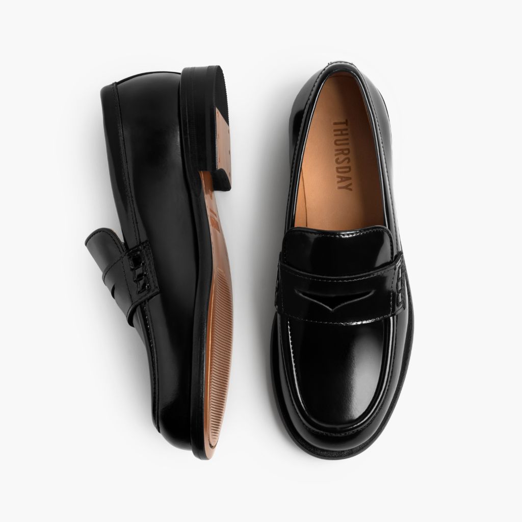 Women's Dress Penny Loafer In Black Leather - Thursday Women's Dress Penny Loafer In Black Leather - Thursday