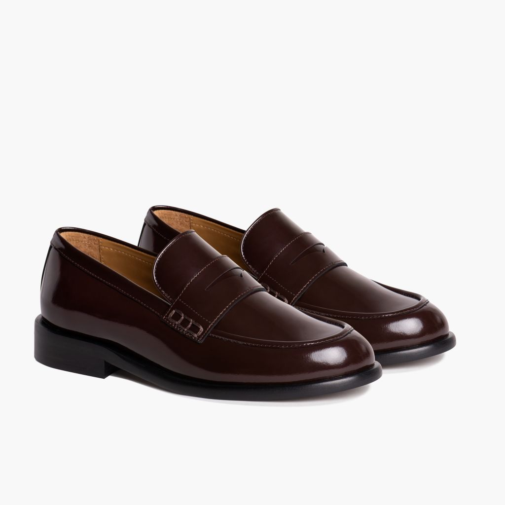 burgundy dress shoes for ladies Women's Heeled Loafer in Burgundy Soft Calfskin