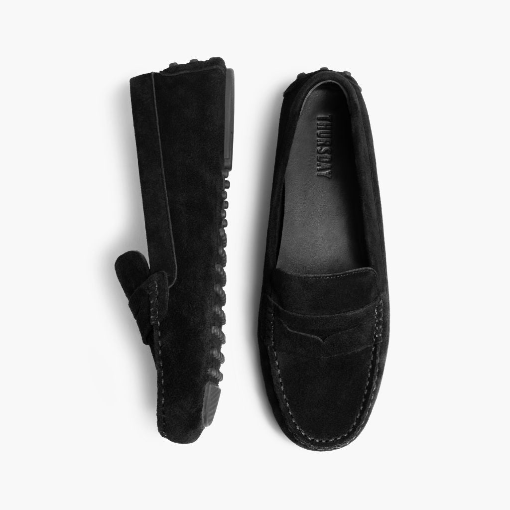 Women's Slip-On Driving Loafer in Black Suede Thursday