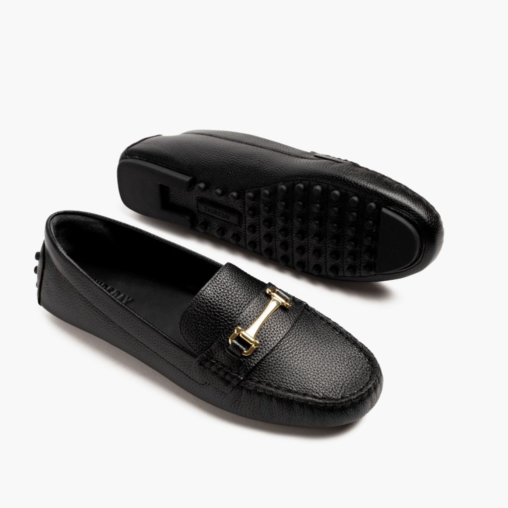 Women's Slip-On Driving Loafer in Black & Gold Leather - Thursday Women's Slip-On Driving Loafer in Black & Gold Leather - Thursday