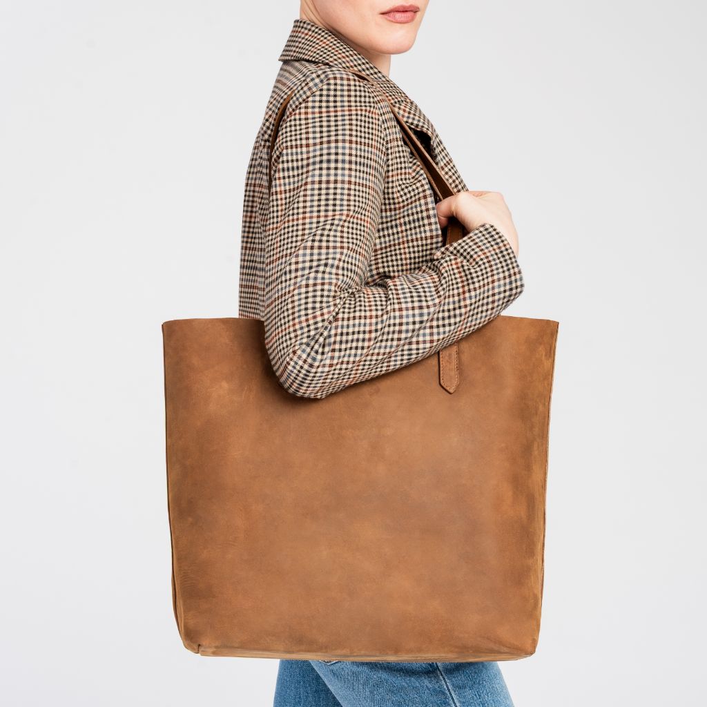 Women's Large Leather Tote Bag in Tan 'Vintage Cognac' - Thursday