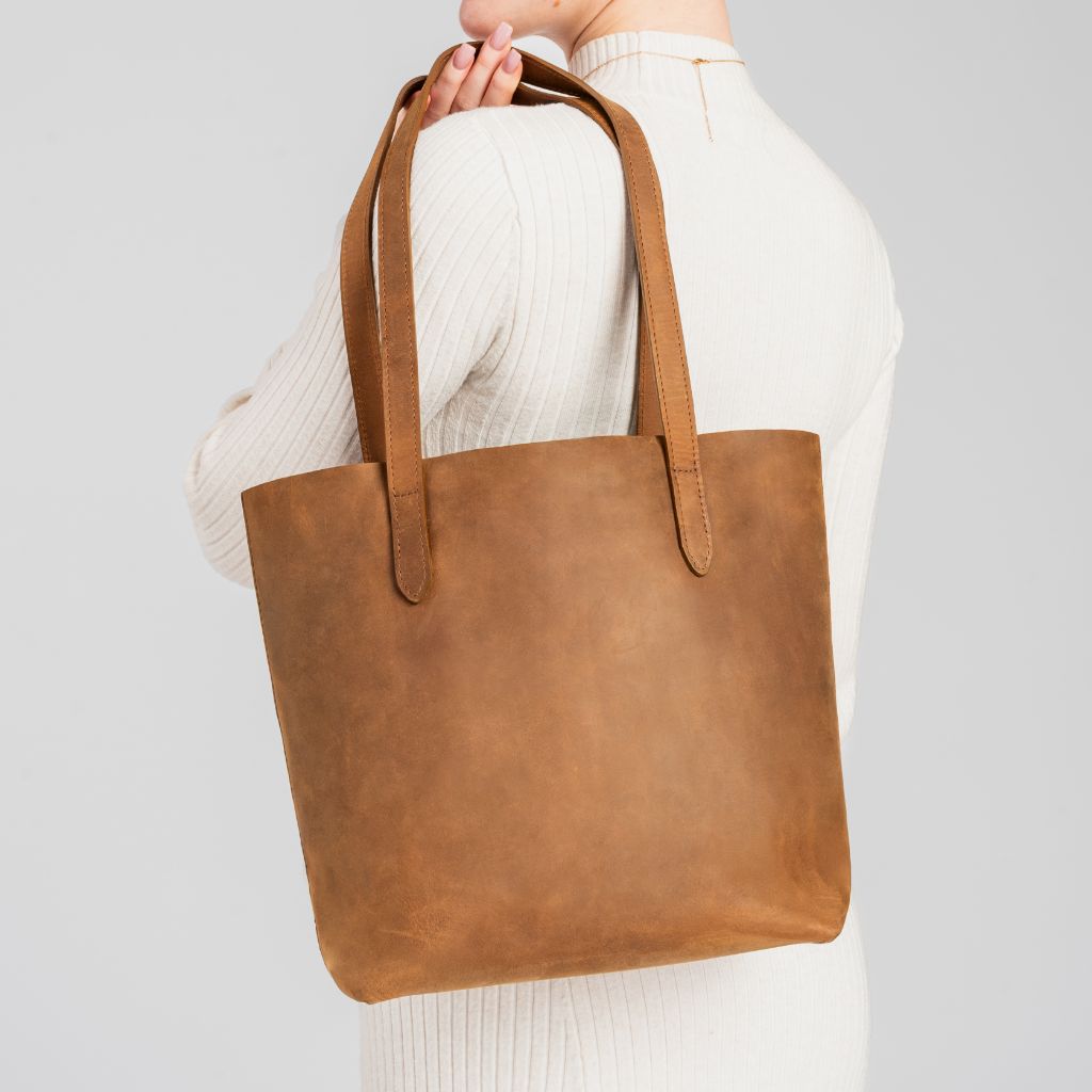 Women's Medium Leather Tote Bag in Tan 'Vintage Cognac' - Thursday