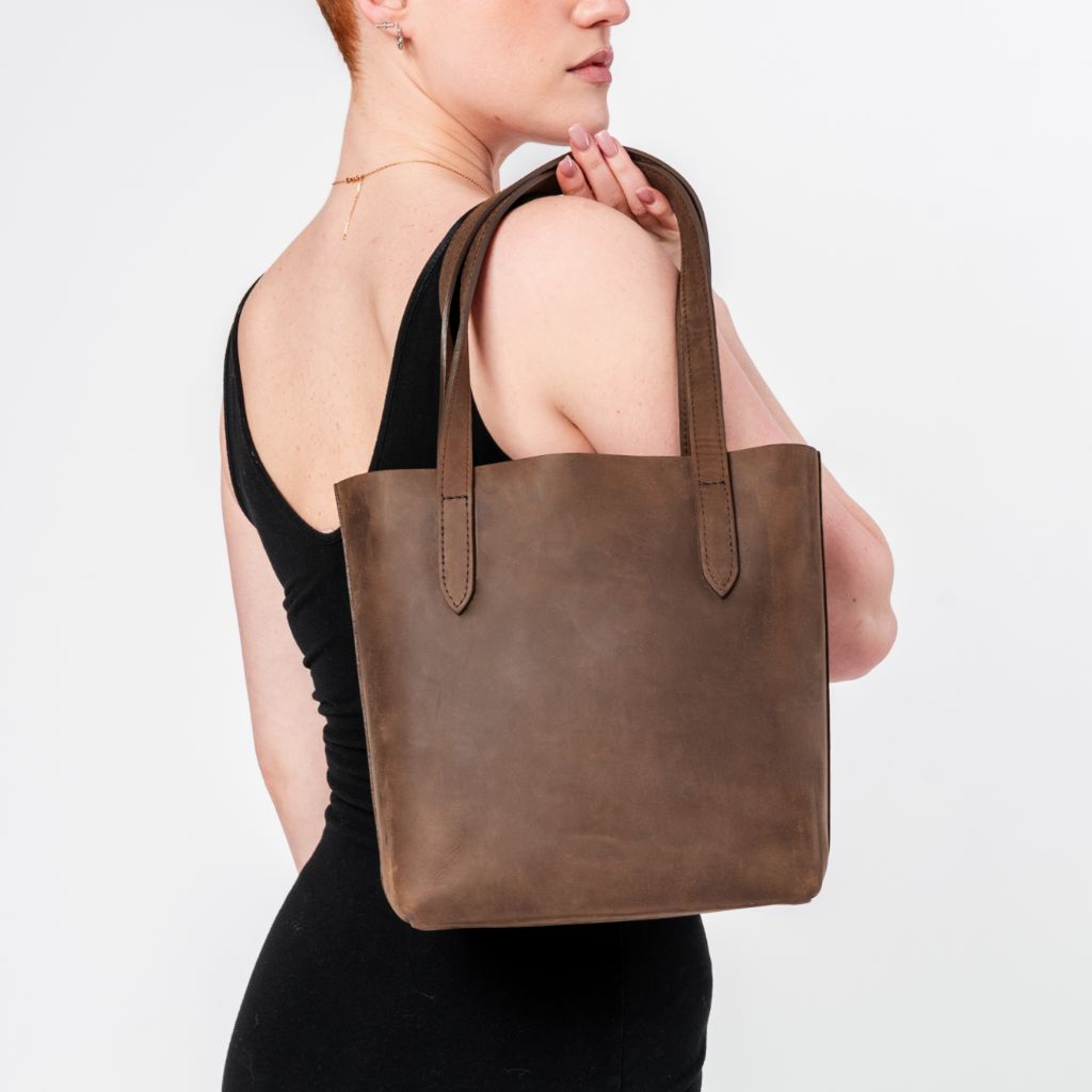 Women's Small Leather Tote Bag in Brown 'Vintage Tobacco' - Thursday