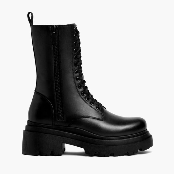 Women's Fatale High Heel Zip-Up Boot In Black Leather - Thursday