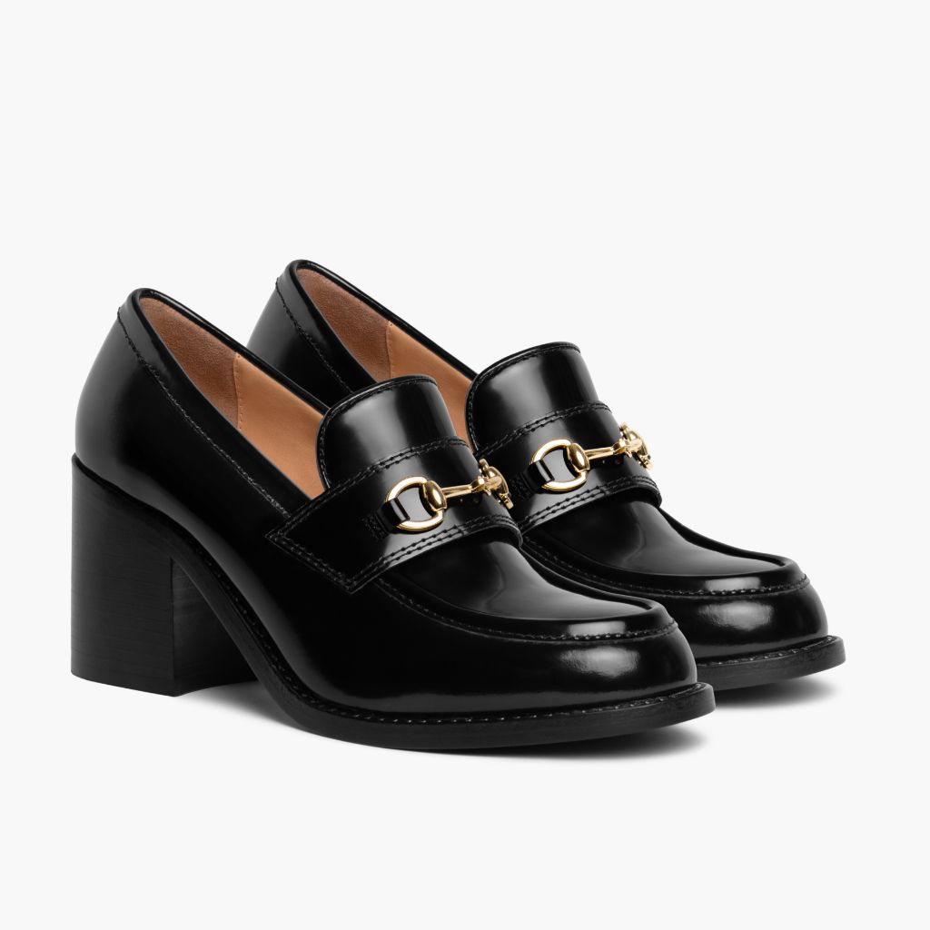 Women's High Heel Penny Loafer In Black Leather