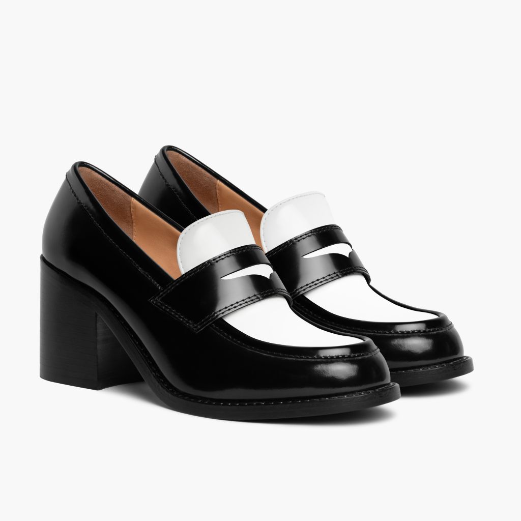 Women's High Heel Penny Loafer In Black Leather - Thursday Women's High Heel Penny Loafer In Black Leather - Thursday