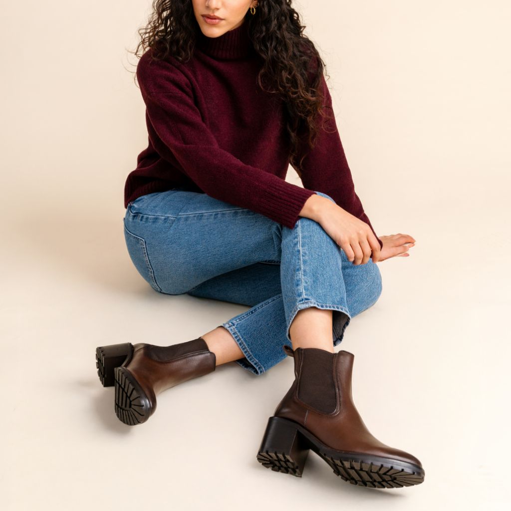 chocolate brown womens dress boots Women's Knockout High Heel Chelsea Boot In A Bride's Guide to Special Occasion Midi Dress Brown suede ankle an elegant Color:Z_dark Green
