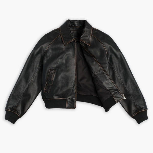 Women's Black Leather Racer Jacket - Thursday Boot Company