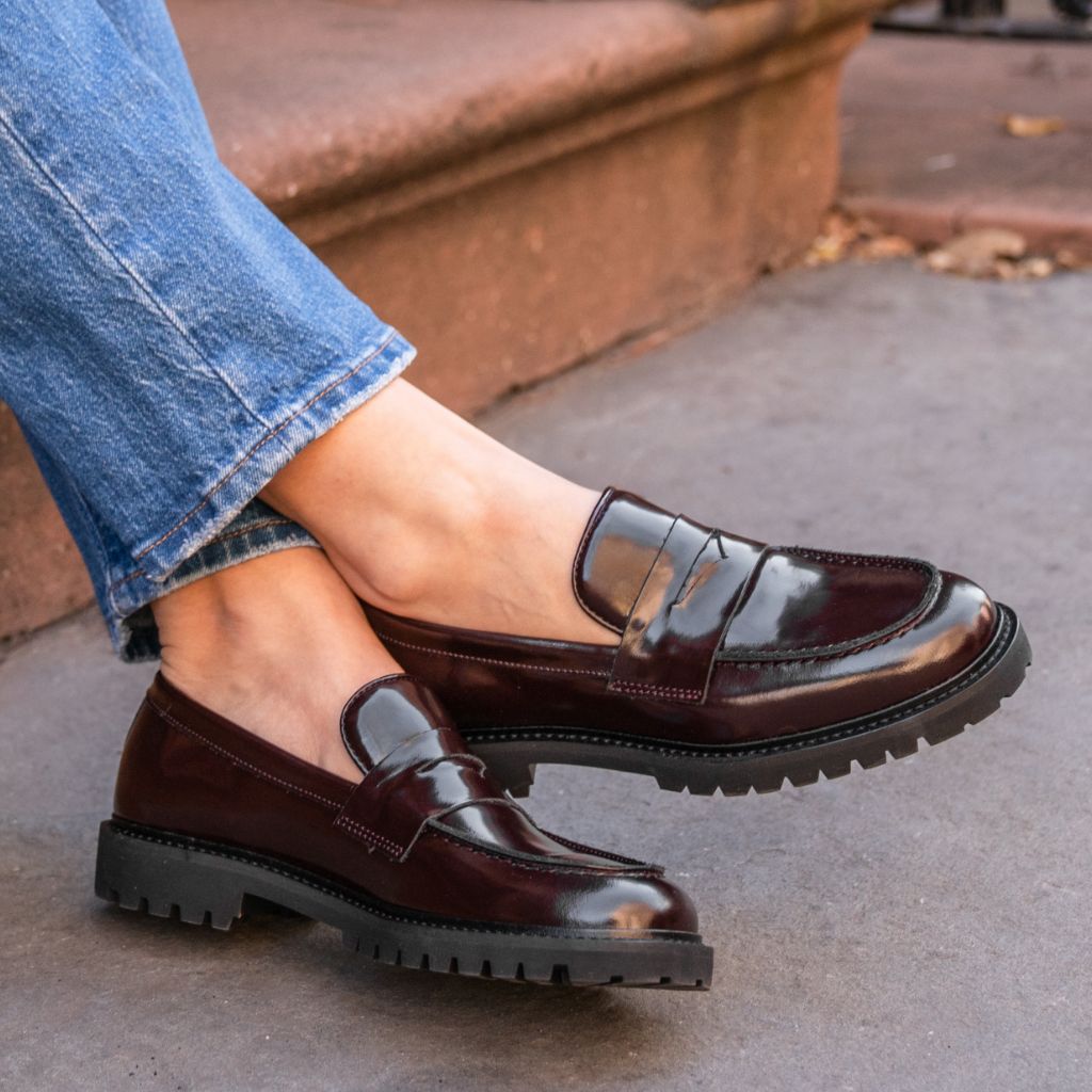 Women’s Penny Lug Sole Loafer In Burgundy Leather - Thursday
