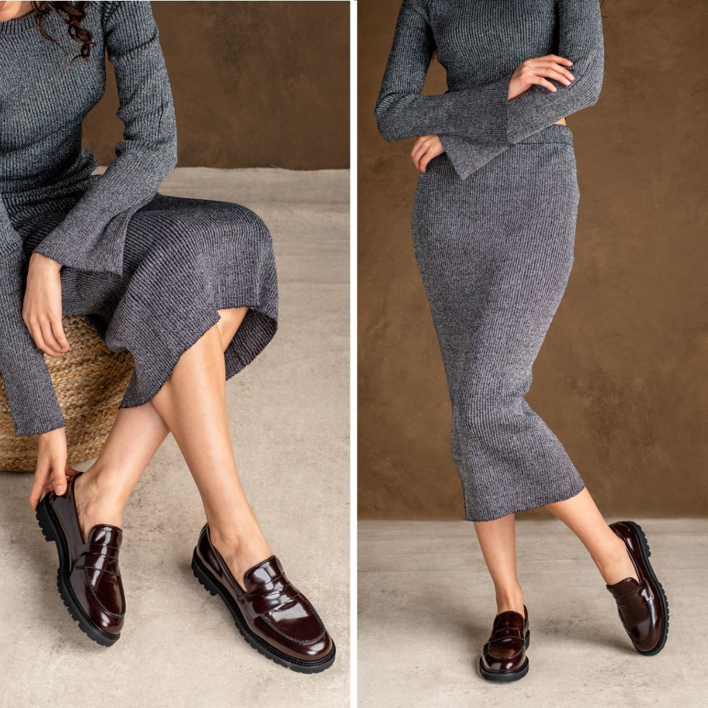 Women's Penny Lug Sole Loafer In Burgundy Leather - Thursday