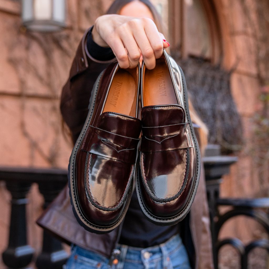 Women's Penny Lug Sole Loafer In Burgundy Leather Thursday