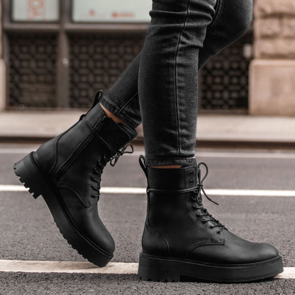 Women’s Quest Combat Platform Boot in Black Matte Leather - Thursday