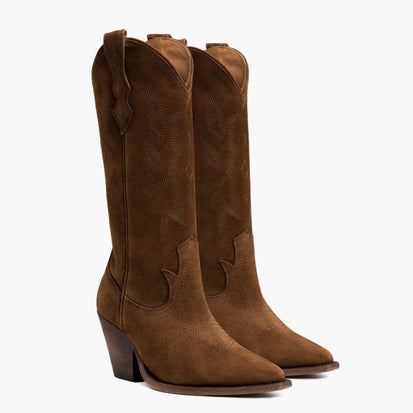 Women's Western Rodeo Boot In Brown 'Cinnamon' Suede - Thursday Boots